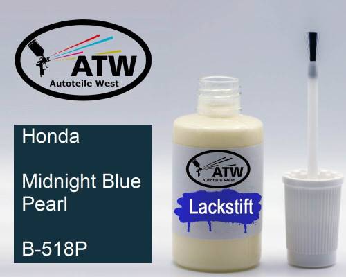 Honda, Midnight Blue Pearl, B-518P: 20ml Lackstift, von ATW Autoteile West.